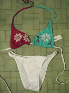 RYGY 4 VIX BIKINI, ALECK STAR TURQUOISE AND RED EMBROIDERED AND BEADED 