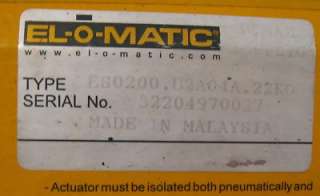 El o matic ES Series Pneumatic Actuator w/ 6 Valve NR  