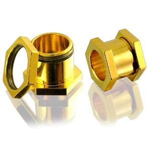  Hexagonal Gold Anodised Ear Flesh Tunnel Jewelry