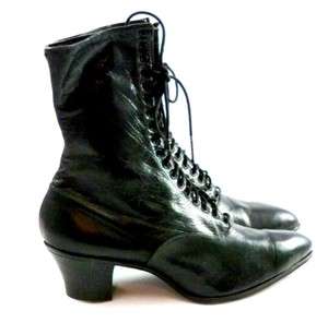 Vintage Ladies Black Leather Boots Titanic Era WellMade Size 7.5 W 