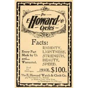  1896 Vintage Ad E. Howard Bicycle Bikes Cycles Antique 