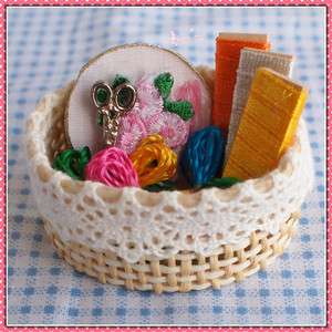 Dollhouse Miniature Decorated Couture Basket H23  