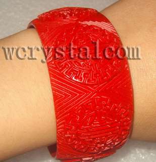 WIDE Chinese red Lacquer CINNABAR BRACELET Bangle CARVE  
