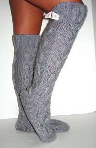 Victoria Secret PINK Gray Cable Knit Slipper Mukluk Shoe Sock 9/10 L 