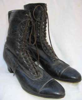 Victorian high top lace up Shoes Boots leather antique Edwardian ankle 