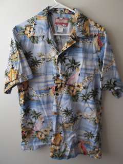 RJC Hawaiian Aloha Shirt Made in HAWAII Island Beach Scene Cotton   L 