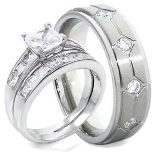   Engagement Wedding Bridal Ring Set. (Size Mens 8 Womens 5): Jewelry