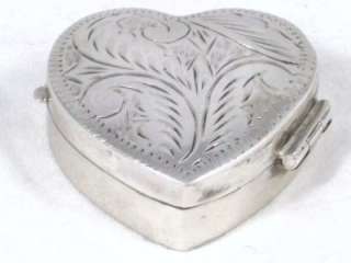 English Hm Sterling Silver Love Heart Shape Pill or Trinket Box from 