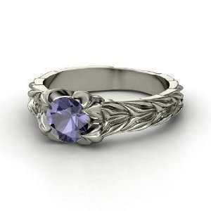  Rose and Thorn Ring, Round Iolite Platinum Ring Jewelry