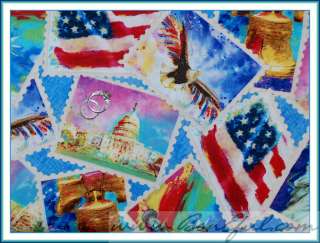   American Flag USA STAMP Liberty Bell Patriotic Statue Eagle RED  