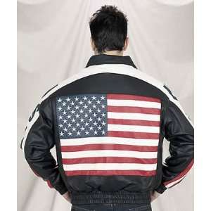  Mens Genuine Leather USA Flag BOMBER Jacket W/Z/O Lining 