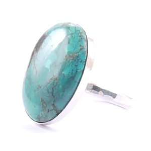  Hanfords of London Large Turquoise & Silver Handmade Ring 