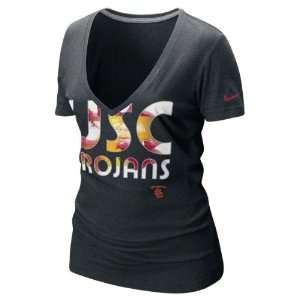  USC Trojans Womens Nike Black Heather Tri Blend Deep V 
