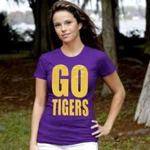 My U LSU Tigers Ladies Purple Team Cheer T shirt:  Sports 