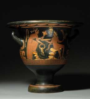 Ancient Greek Apulian Red Figure Pottery Bell Krater  
