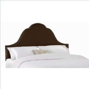   Skyline Shantung Chocolate High Arc Nail Button Upholstered Headboard