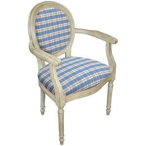   in Blue Fabric Upholstered Armchair in White Wash