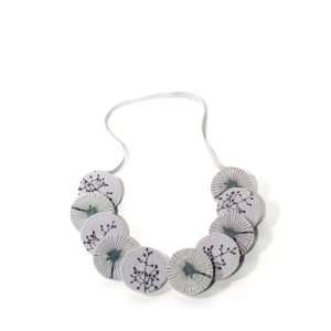  JousJous Stretch Gray Fabric Hand Painted Kimono Necklace 