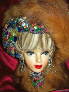 Gorgeous NAPCO JEWELED LADY HEAD VASE Mink Headvase  
