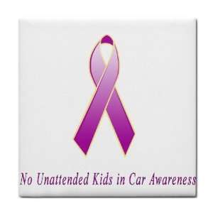  No Unattended Kids in Cars Awareness Ribbon Tile Trivet 