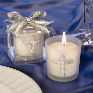  Candle Favors Unique Favors, Silver Cross Themed Candle 