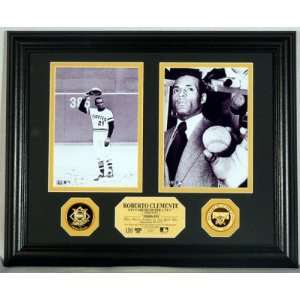 Roberto Clemente Framed Pittsburgh Pirates 3000th Hit Photos and Gold 