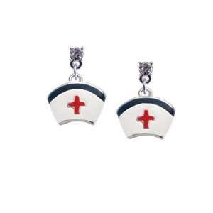  Nurse Hat Clear Swarovski Post Charm Earrings Arts 