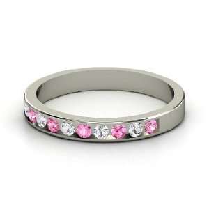  Slim Band, Sterling Silver Ring with Pink Sapphire & White 