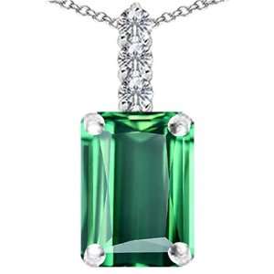   Created Emerald Cut Emerald and Diamond Pendant(MetalY Jewelry