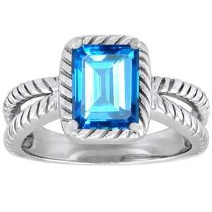   Gold Genuine Emerald Cut Blue Topaz Ring(MetalYellow Gold,Size7.5
