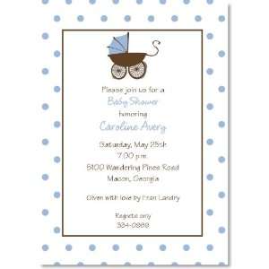  Blue Pram Baby Shower Party Invitations 