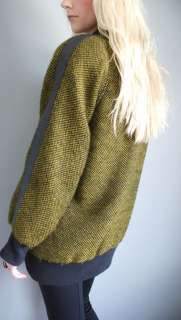 Vtg 80s Olive GREEN TWEED wool leather AVANT GARDE dress COAT boho 