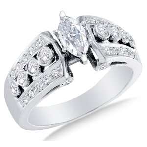  Size 13   14K White Gold Large Diamond Engagement Ring   Solitaire 