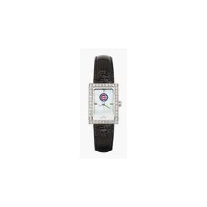  CHICAGO CUBS LADIES ALLURE WATCH BLACK LEATHER STRAP 
