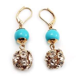    Gold Plated Crystal Ball Drop Earrings   4cm Length: Jewelry