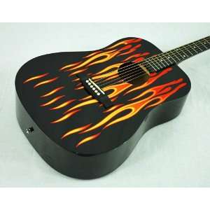  NEW QUALITY FIRE FLAMES GRAPHIC ACOUSTIC GUITAR + CASE 