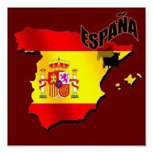   Flag Map of Spain   Espa a Toro Mapa Bandeira Posters