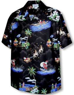 Christmas Santa Claus Hawaiian Shirt, Black  
