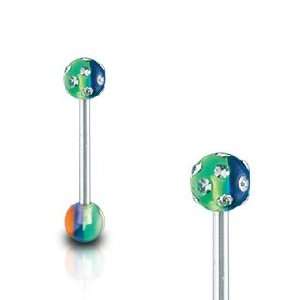  Barbells w/ Clear Multi Gem Set Rainbow Striped UV Ball 