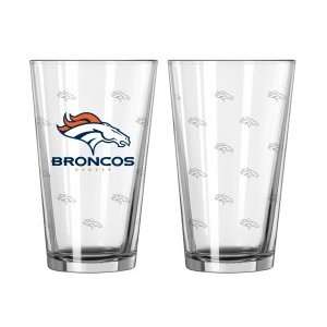  Denver Broncos NFL Satin Etch Pint Glass Set Sports 