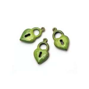  C Koop Beads Lime Green Enamel Locked Heart Charm/Pendant 