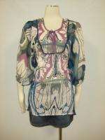 NWT Tramp  Ivory Purple Abstract Splatter Dolman Tunic Sheer 