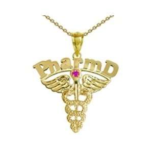   Necklace with Ruby in 14K Gold for Doctor of Pharmacy   24IN: Jewelry