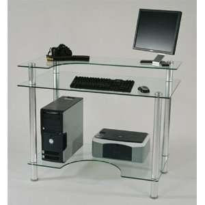  Clear Glass Compact Modern Computer Desk with Countoured 
