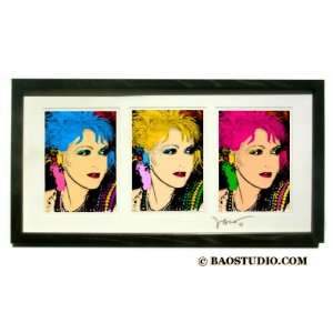  3x Cyndi Lauper   Framed Pop Art by JBAO (Signed Dated 