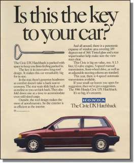 1986 Honda Civic DX Hatchback Automobile   Print Ad  