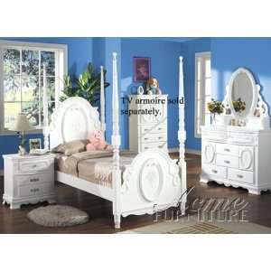  4pc Twin Size Poster Bedroom Set White Finish