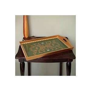 NOVICA Painted glass tray, Colonial Jade