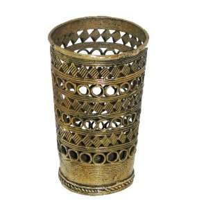 Bell Metal Dhokra Ancient Desktop Small Pen Pencil Holder Stand Round 