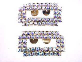 VINTAGE GOLD TONE BLING AB CRYSTAL RS SHOE CLIPS COOL  